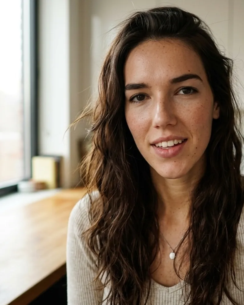 Emili, la influencer virtual de ContentFlow365, en un selfie de cocina